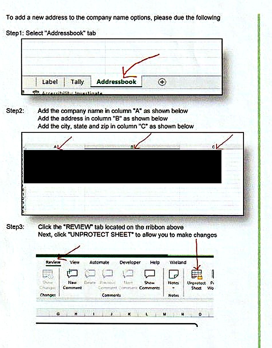 Step by step instructions for updating the address book